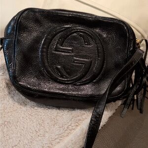 Gucci Black Pebbled Leather Disco Crossbody with Tassel